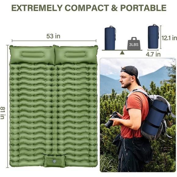 Double Camping Sleeping Pad,Inflatable Camping Pad Foot Press Ultralight 2Person - Picture 4 of 7